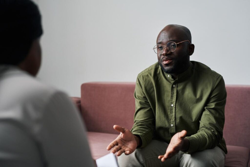 Man being told about common co-occurring disorders